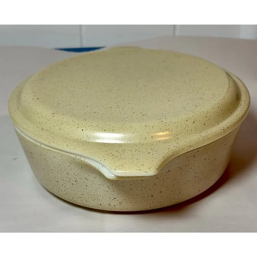 Vintage Pyrex 471 Homestead speckled Tan Casserole Dish With Lid 1 Pint